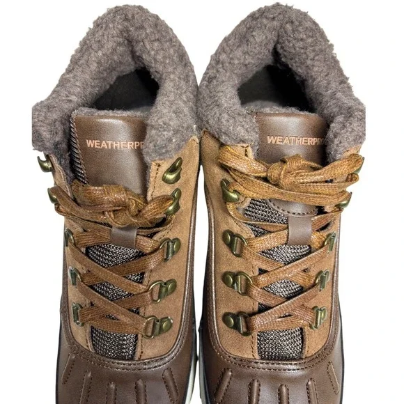 Brand New WEATHERPROOF Mens Landon Brown Suede Leather Laced Winter Boots Size 9 - Picture 3 of 9